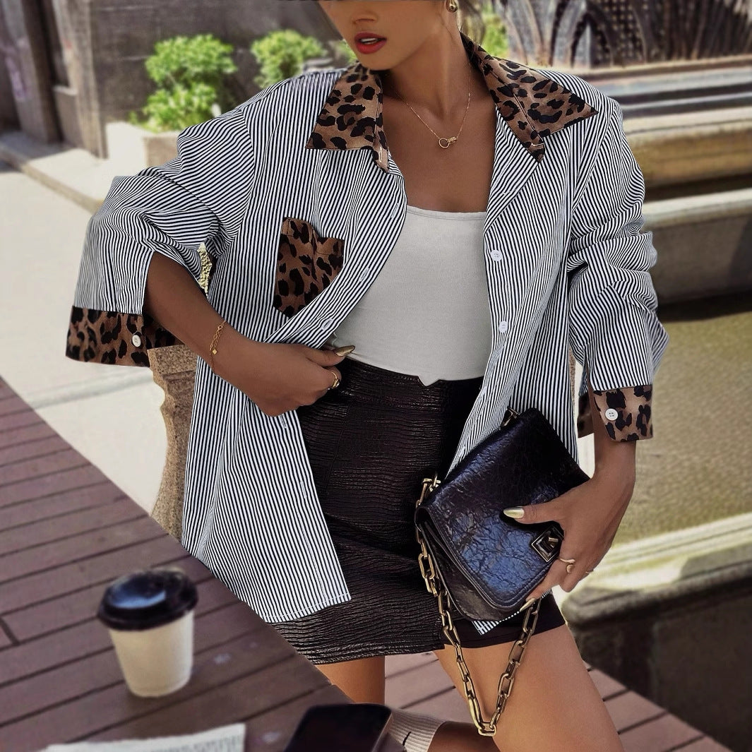 Nadia – Camisa Animal Print con Detalles a Rayas Mujer