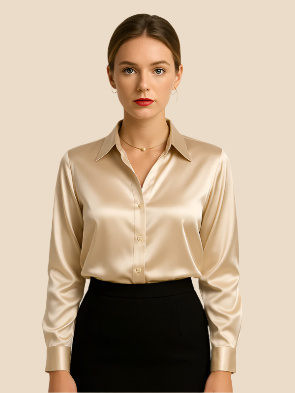 Teresa – Blusa Satinada de Corte Clásico Mujer
