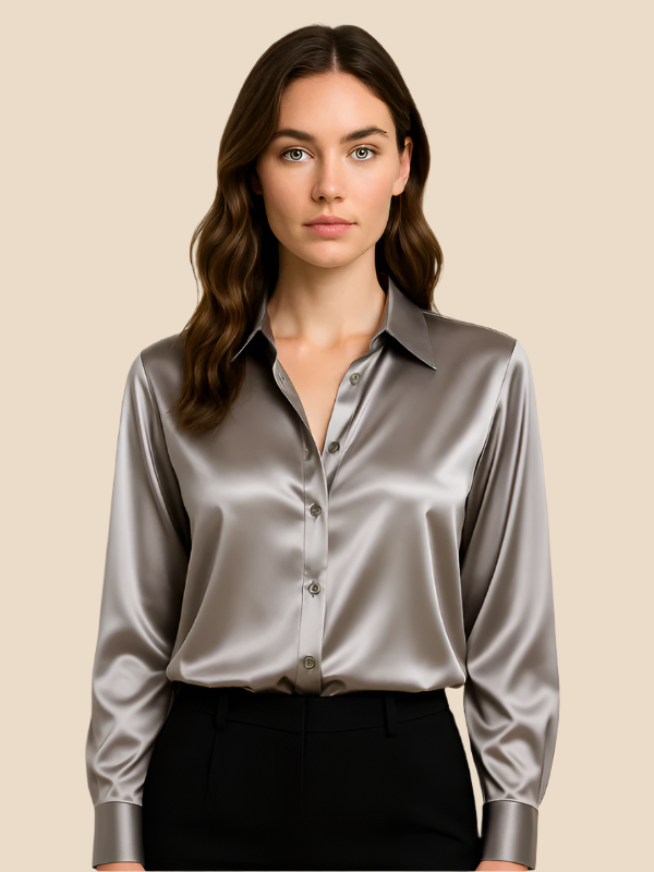 Teresa – Blusa Satinada de Corte Clásico Mujer