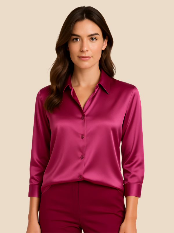 Teresa – Blusa Satinada de Corte Clásico Mujer
