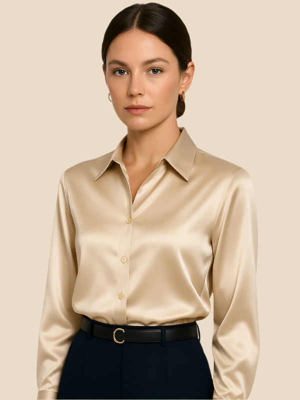 Teresa – Blusa Satinada de Corte Clásico Mujer