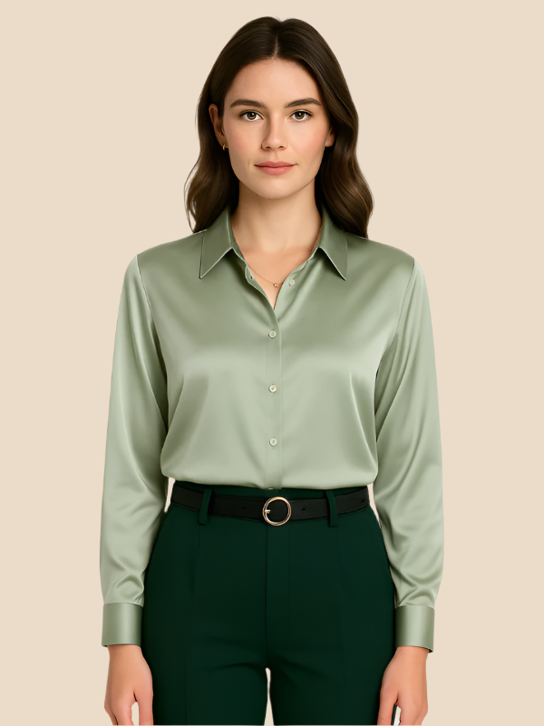 Teresa – Blusa Satinada de Corte Clásico Mujer