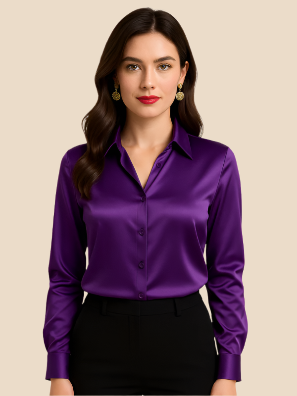 Teresa – Blusa Satinada de Corte Clásico Mujer