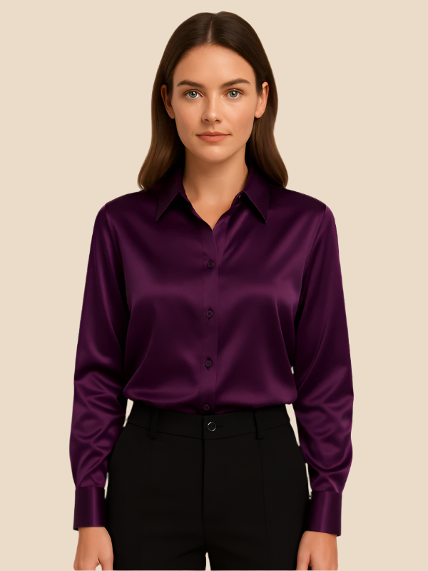 Teresa – Blusa Satinada de Corte Clásico Mujer