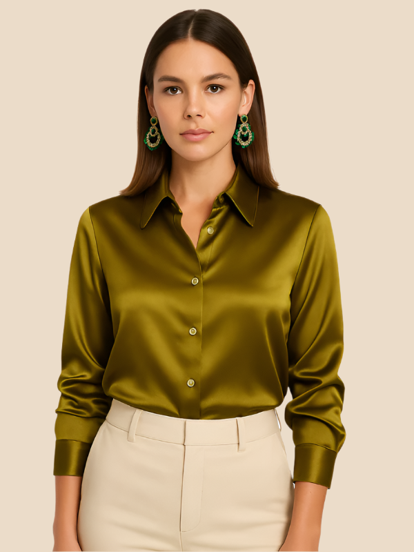 Teresa – Blusa Satinada de Corte Clásico Mujer