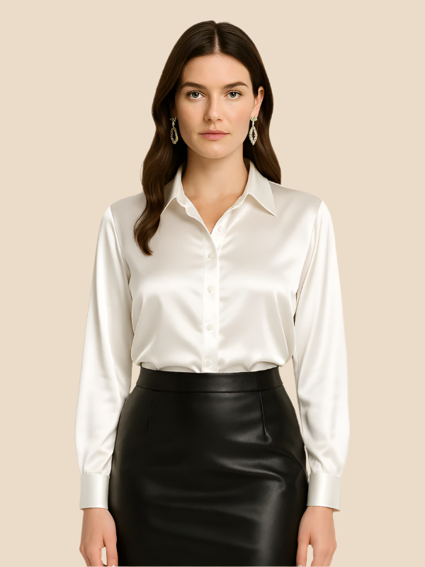 Teresa – Blusa Satinada de Corte Clásico Mujer