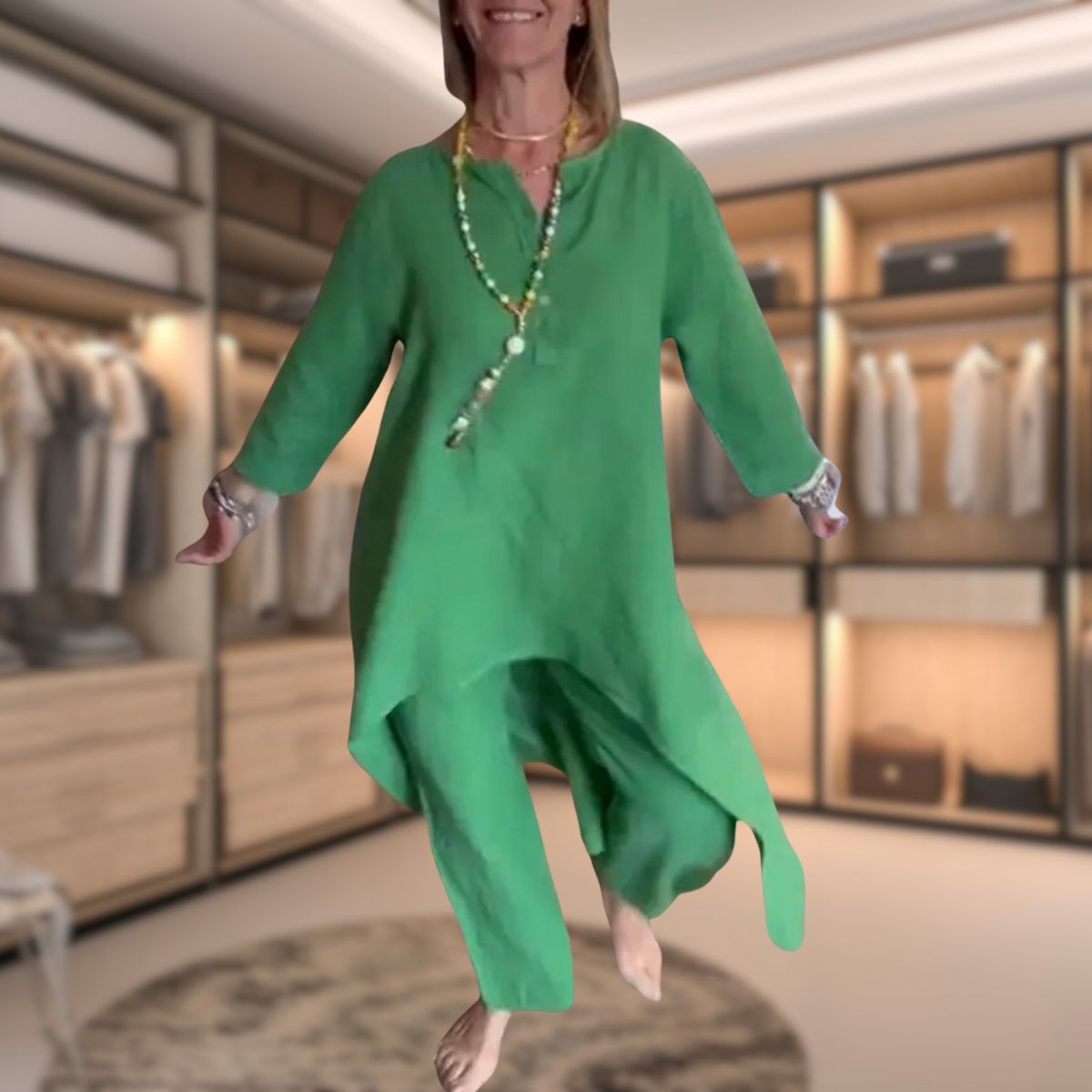 Mariana - Conjunto de mujer con blusa asimétrica y pantalón ancho