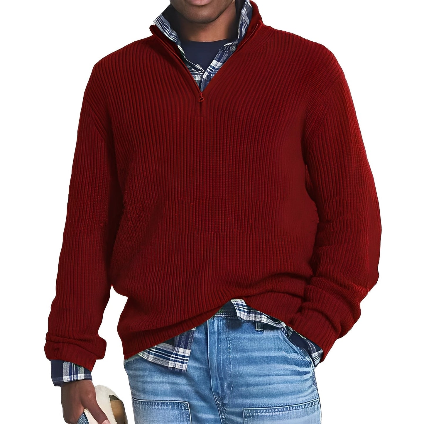 Diego - Suéter de hombre con cremallera media y cuello alto