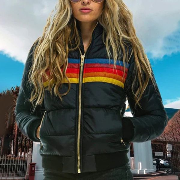 Natalia - Chaqueta acolchada para mujer con franjas de colores estilo retro