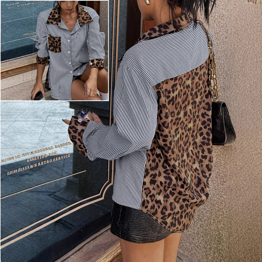 Nadia – Camisa Animal Print con Detalles a Rayas Mujer