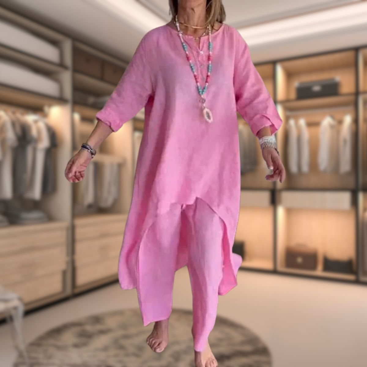 Mariana - Conjunto de mujer con blusa asimétrica y pantalón ancho