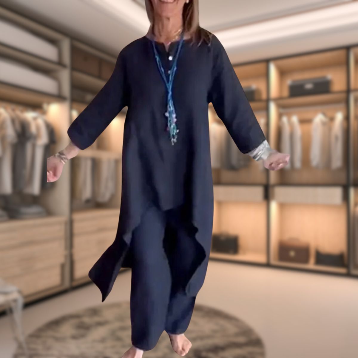 Mariana - Conjunto de mujer con blusa asimétrica y pantalón ancho