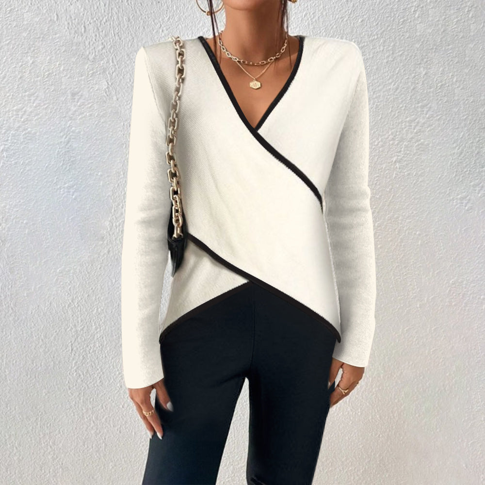Natalia – Blusa de Mujer Cruzada con Detalle en Contraste
