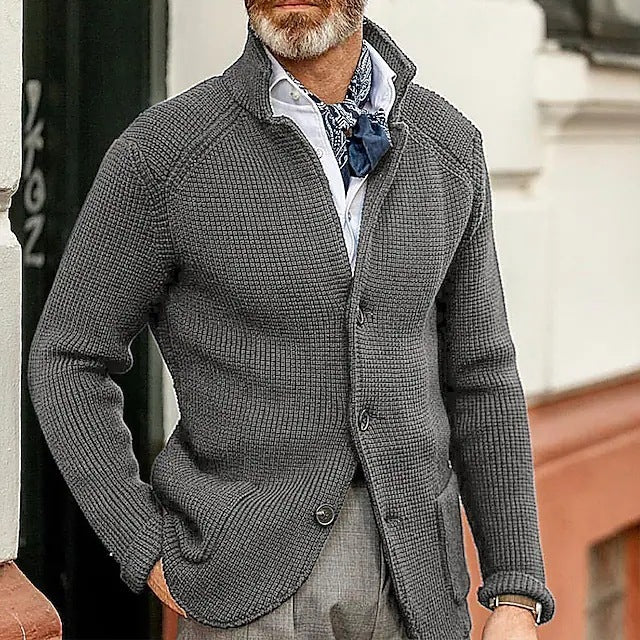 Héctor - Cárdigan azul de punto con botones para hombre