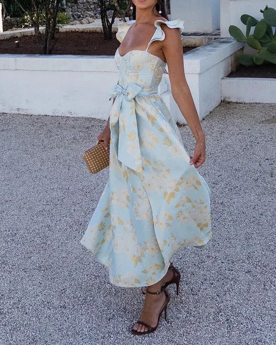 Amelia - Vestido midi de fiesta para mujer con lazo en la cintura