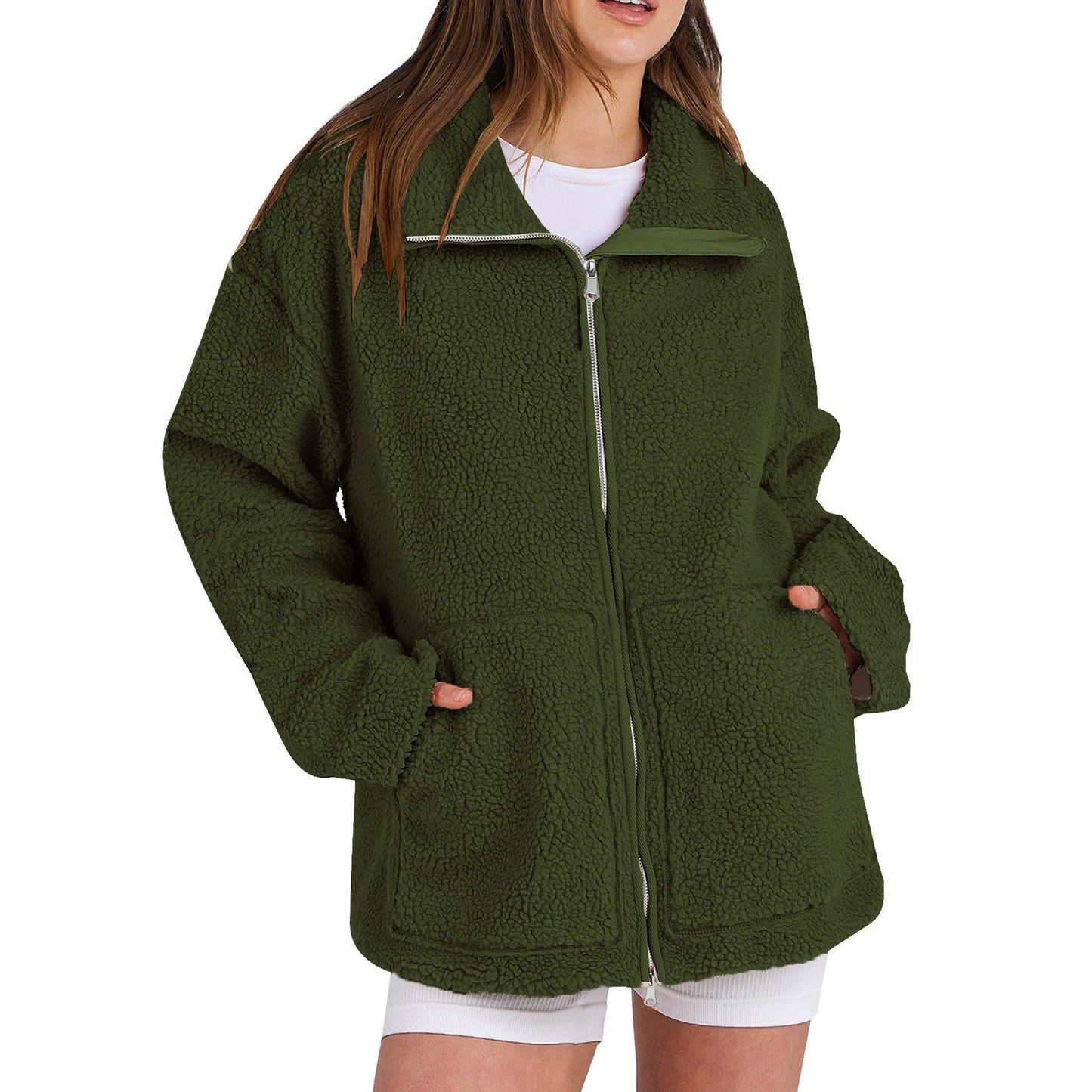 Lucía - Chaqueta de borreguito con cremallera y bolsillos mujer