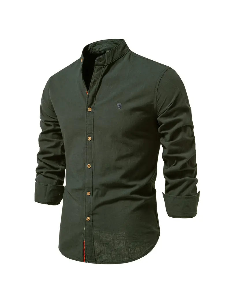 Iván – Camisa de Cuello Mao de Manga Larga para Hombre