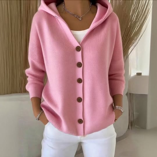 Camila - Cárdigan de mujer con capucha y botones frontales