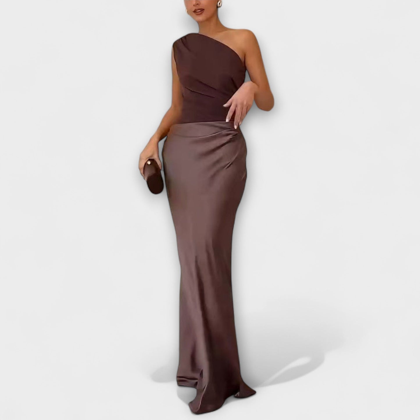 Selena – Vestido largo satinado asimétrico mujer