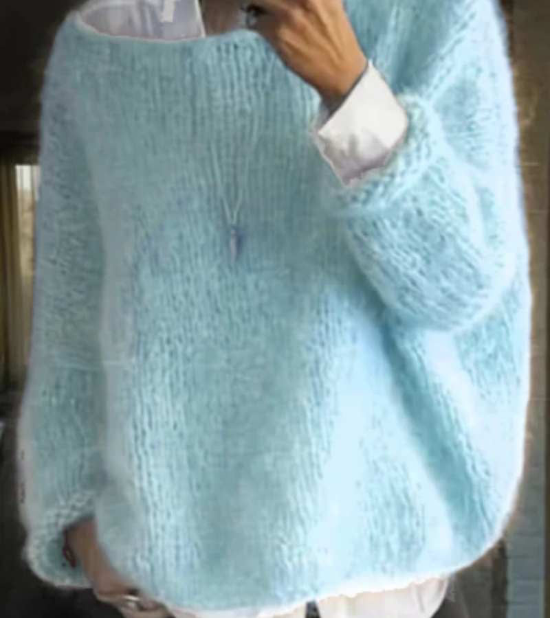 Lía - Suéter oversize azul claro de punto peluche mujer