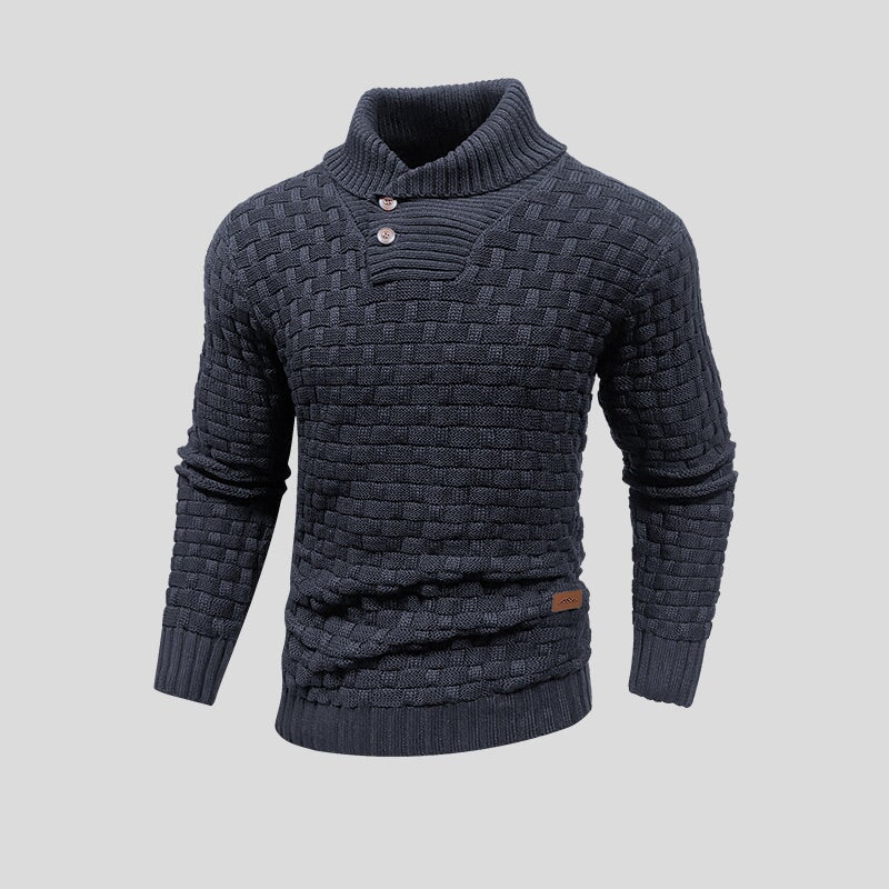 Hugo – Jersey de Punto Trenzado con Cuello Alto y Botones para Hombre