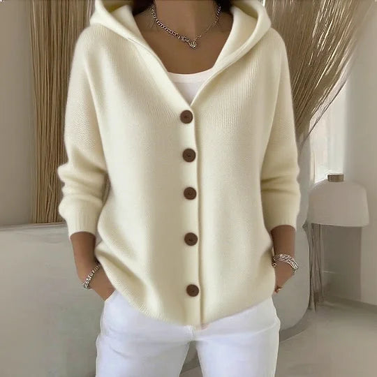 Camila - Cárdigan de mujer con capucha y botones frontales