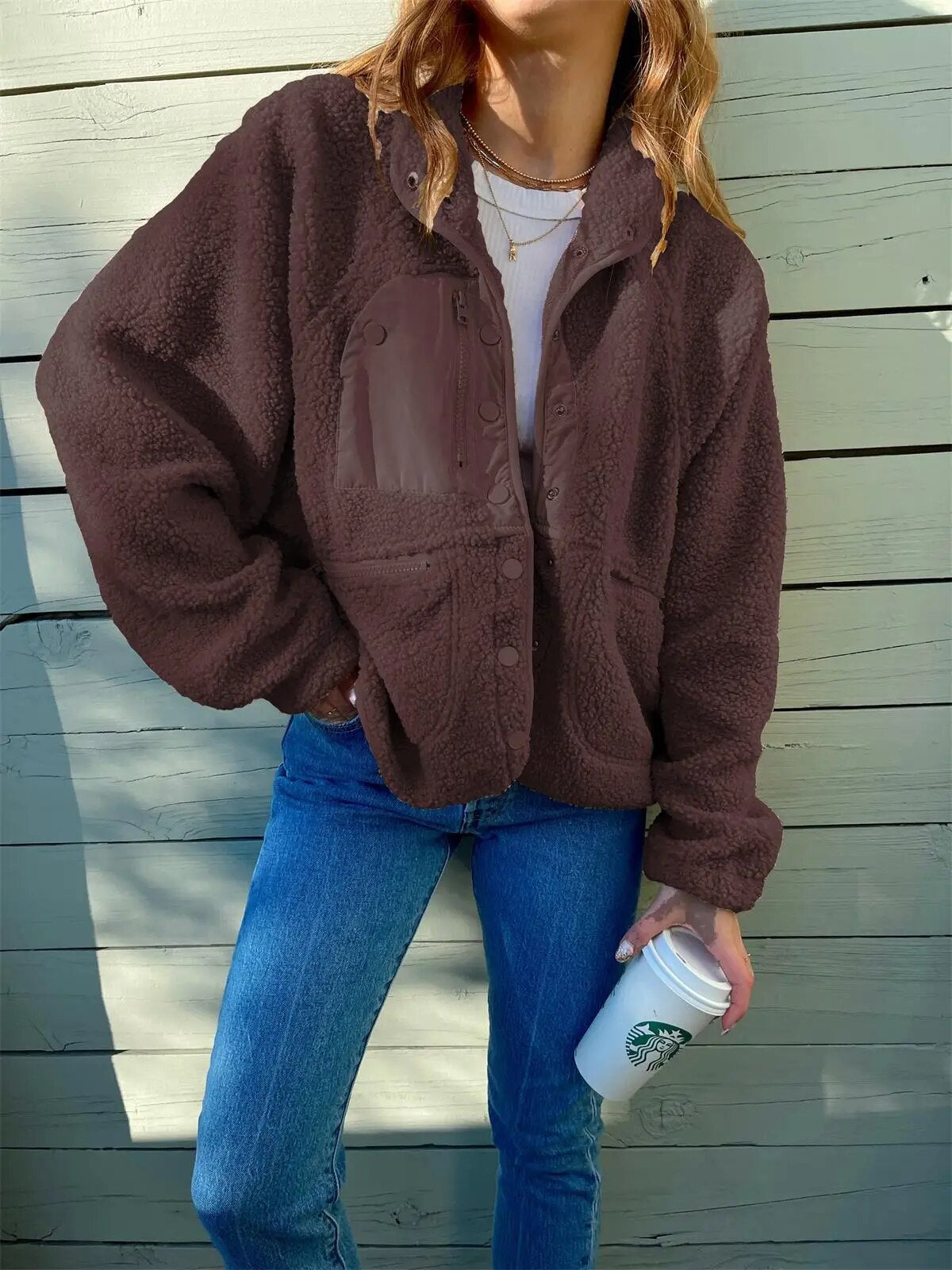 Emma - Chaqueta oversize de mujer borreguito