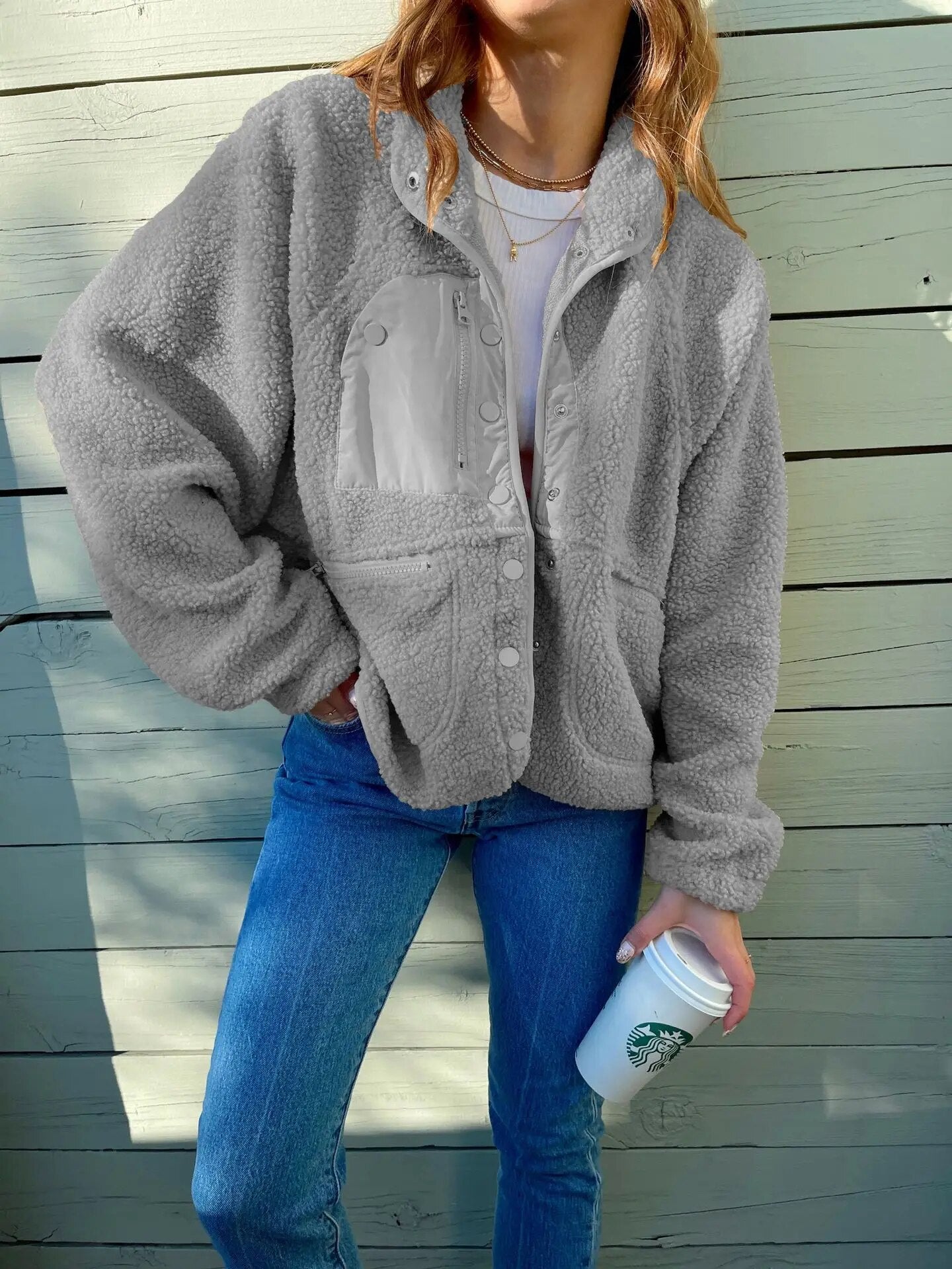 Emma - Chaqueta oversize de mujer borreguito