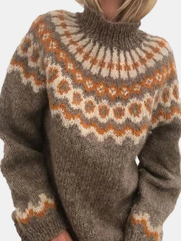 Andrea - Suéter de mujer con cuello alto y diseño tejido