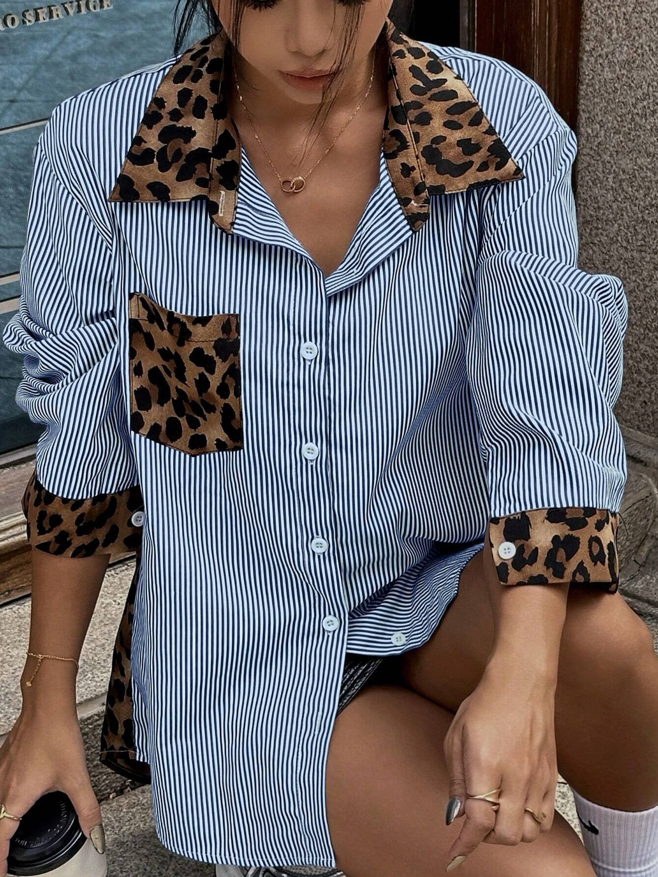 Nadia – Camisa Animal Print con Detalles a Rayas Mujer