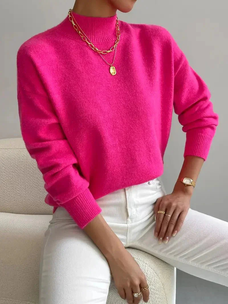 Lucía - Jersey de punto fino para mujer con cuello alto bajo