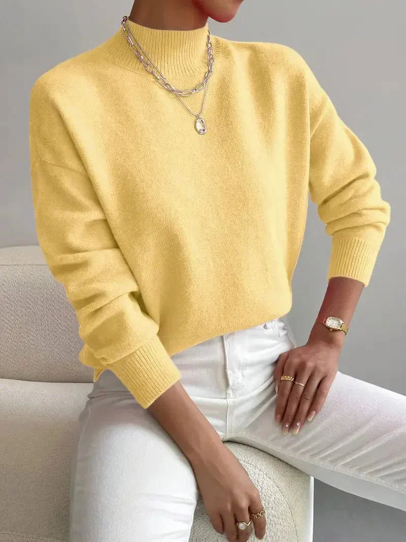 Lucía - Jersey de punto fino para mujer con cuello alto bajo