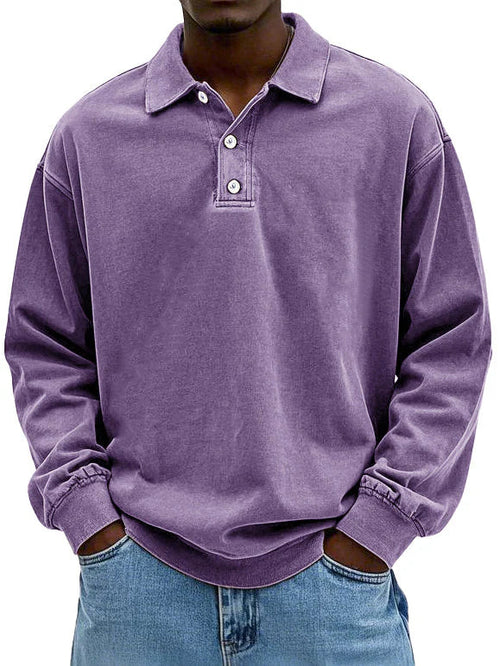 Andrés - Suéter polo de hombre manga larga con botones