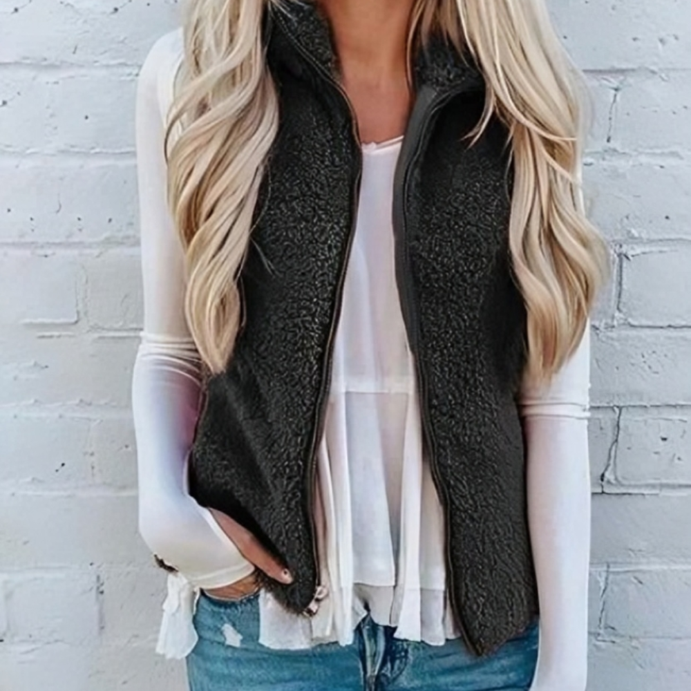 Emma - Chaleco de felpa con cremallera y estilo casual mujer