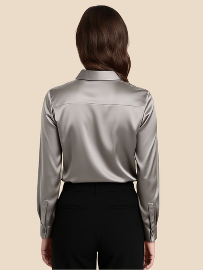 Teresa – Blusa Satinada de Corte Clásico Mujer