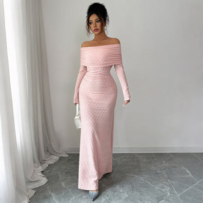 Daniela - Vestido largo de noche para mujer con hombros descubiertos