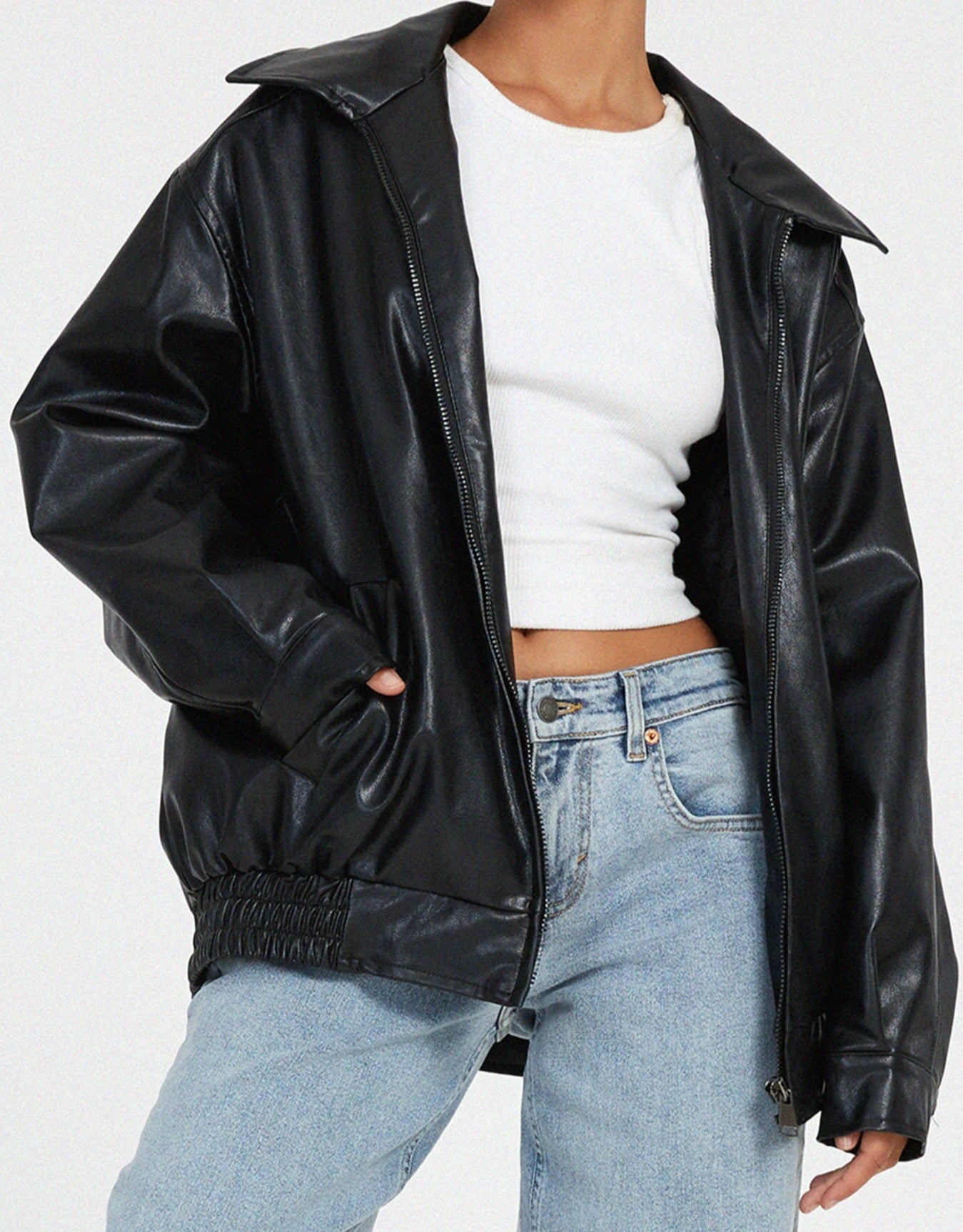 Daniela - Chaqueta oversize de mujer en cuero con bolsillos