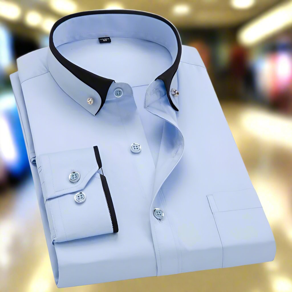 Esteban - Camisa de hombre manga larga con contraste en el cuello