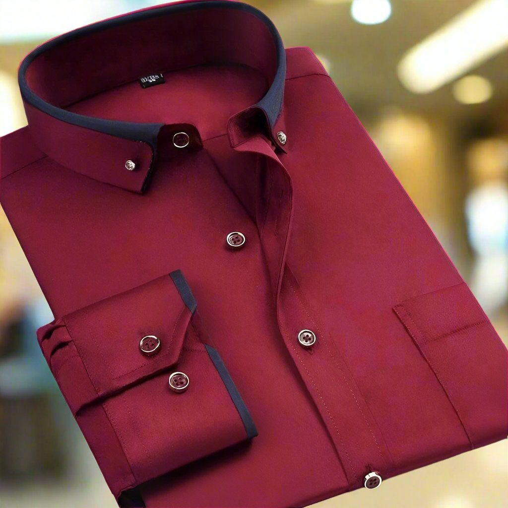 Esteban - Camisa de hombre manga larga con contraste en el cuello