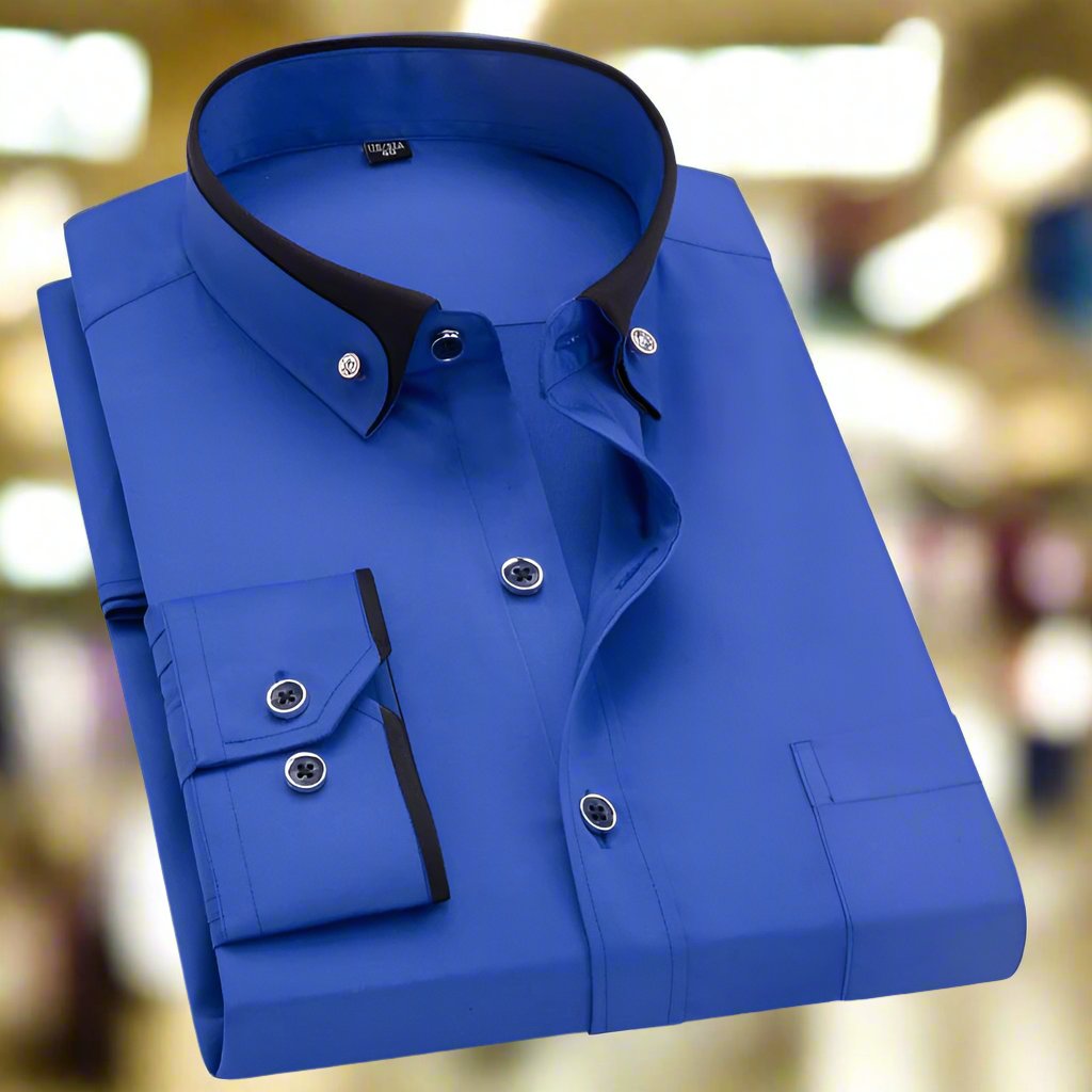 Esteban - Camisa de hombre manga larga con contraste en el cuello