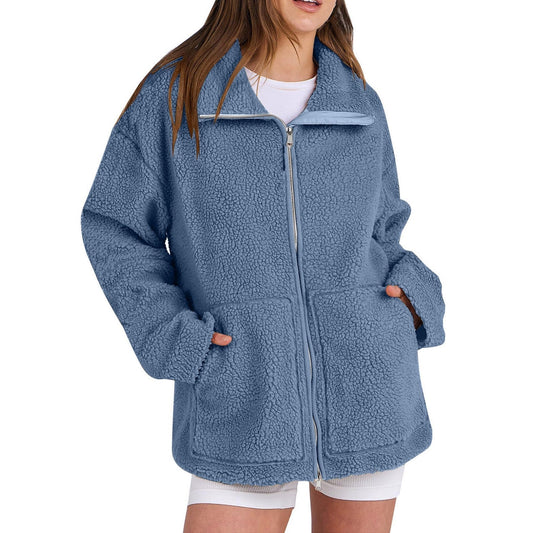 Lucía - Chaqueta de borreguito con cremallera y bolsillos mujer