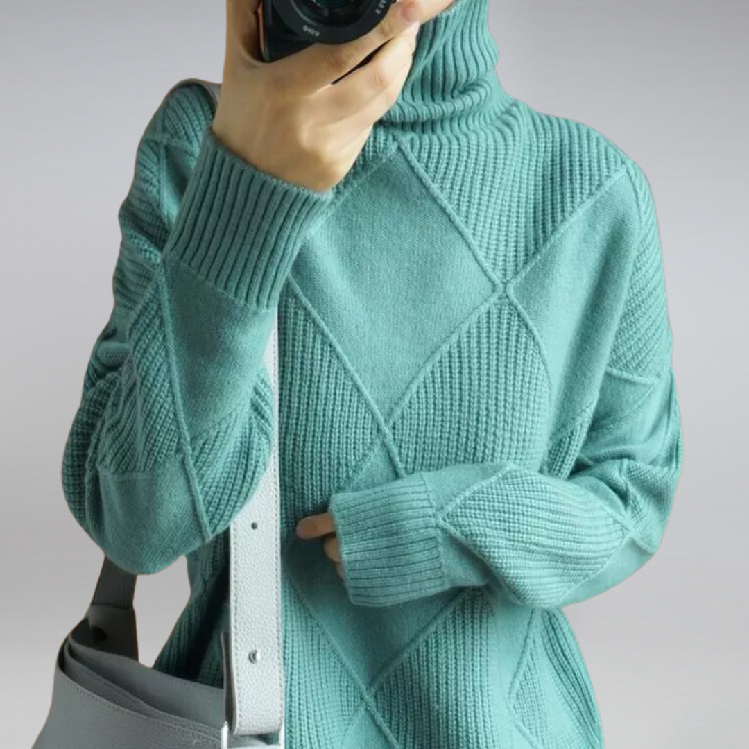 Claudia - Suéter de mujer con cuello alto y diseño geométrico