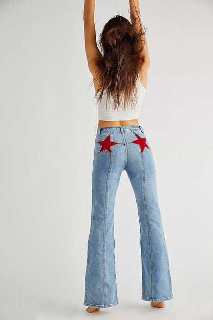 Isabelle - Pantalón vaquero de mujer tiro alto con estrella bordada