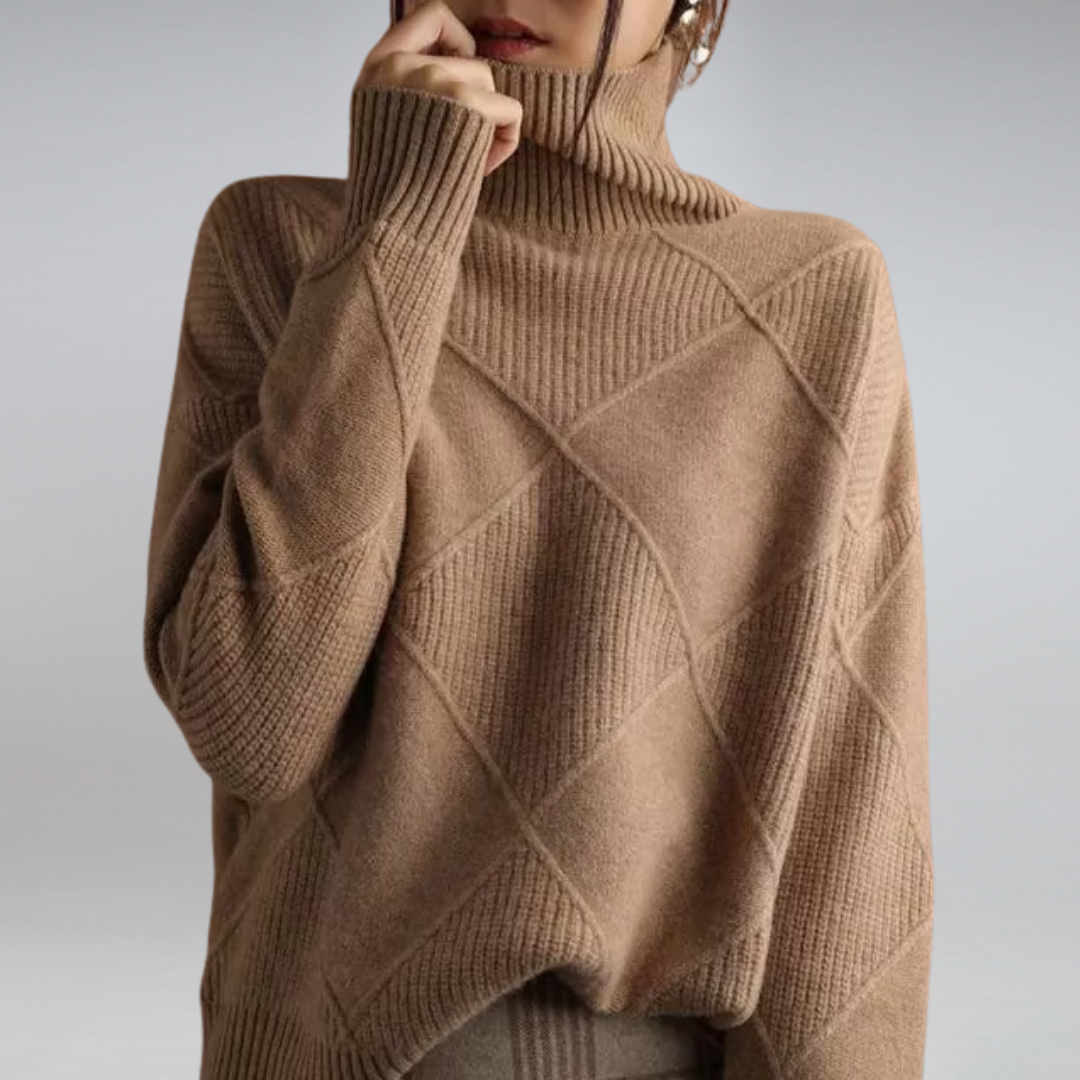 Claudia - Suéter de mujer con cuello alto y diseño geométrico