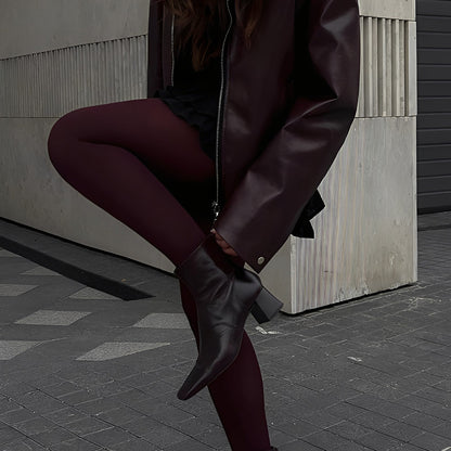 Victoria - Chaqueta de cuero con cremallera y cuello amplio mujer