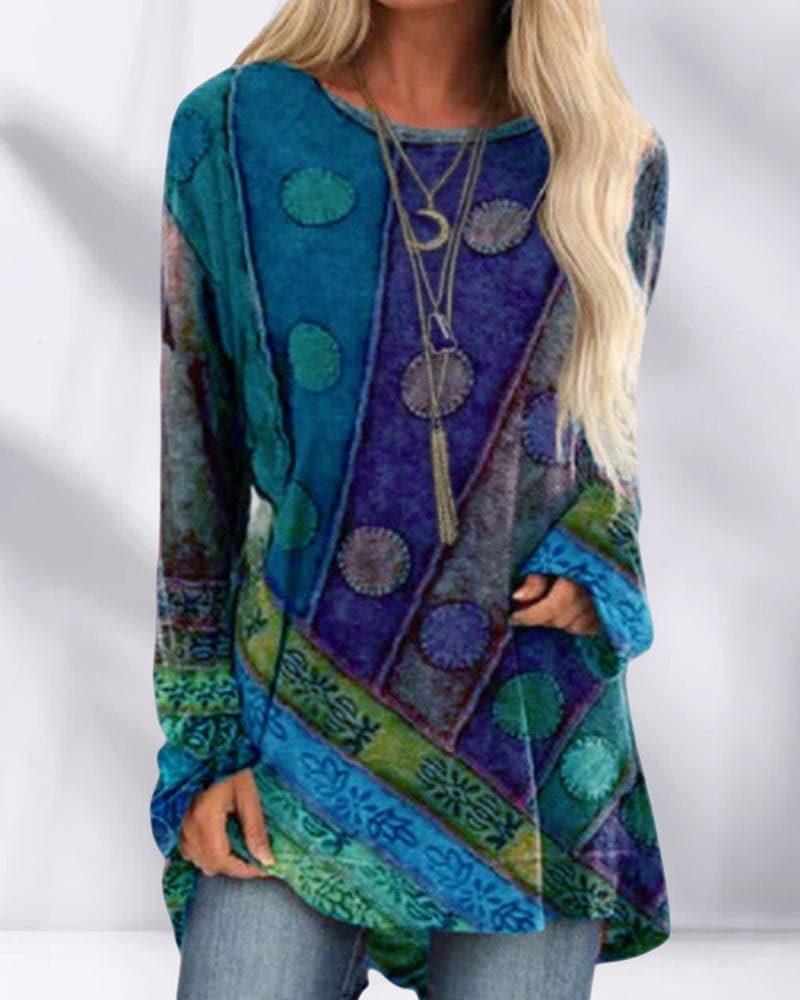 Elena - Suéter bohemio estampado multicolor para mujer