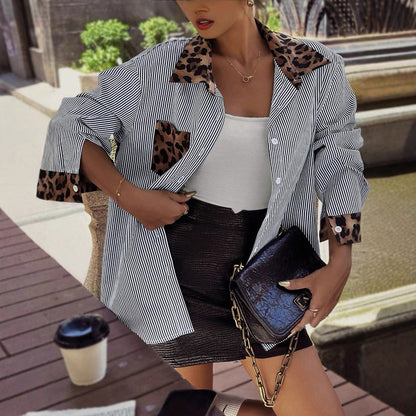 Nadia – Camisa Animal Print con Detalles a Rayas Mujer