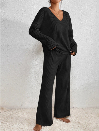 Paula - Conjunto de punto dos piezas con jersey y pantalón ancho mujer