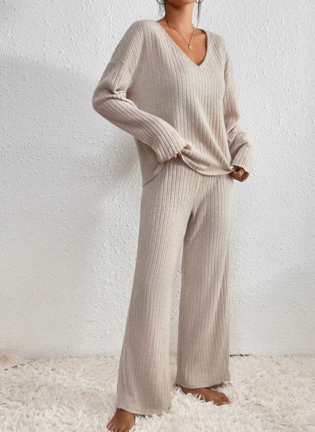 Paula - Conjunto de punto dos piezas con jersey y pantalón ancho mujer