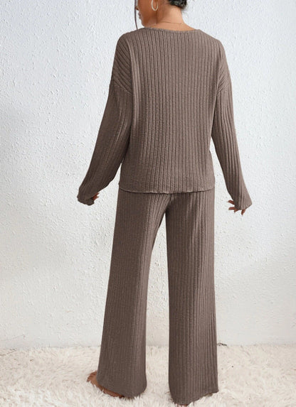 Paula - Conjunto de punto dos piezas con jersey y pantalón ancho mujer